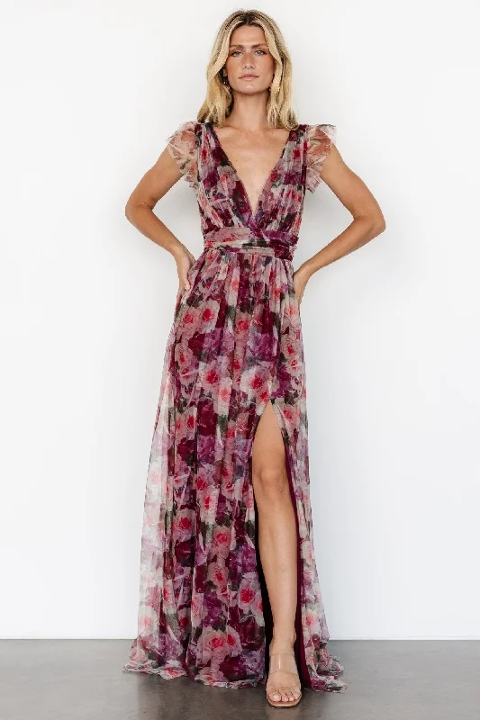 Carmine Maxi Dress | Wine Floral Stylish Empire Waist Maxi Dress