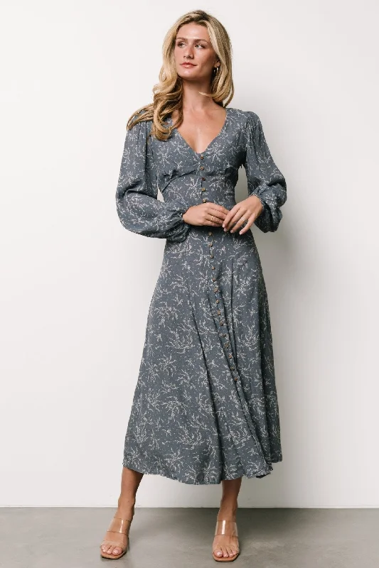 Claudine Maxi Dress | Blue Print Comfortable Maxi Dress with Belt