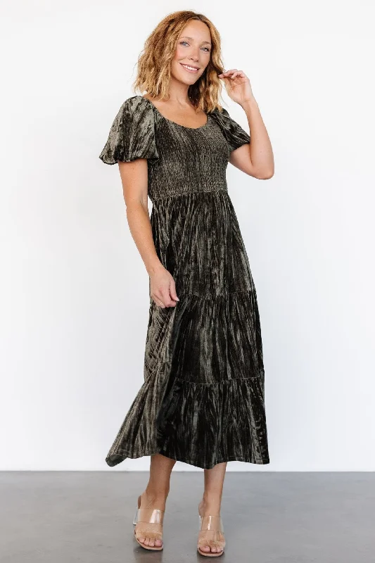 Colleen Velvet Maxi Dress | Olive Comfortable Ruffle Maxi Dress