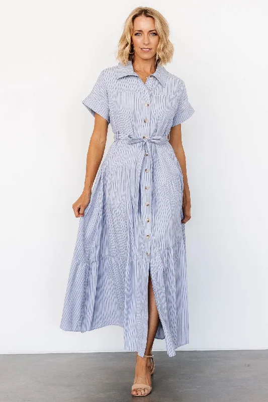 Covey Button Up Maxi Dress | Blue Stripe Cozy Knit Maxi Dress