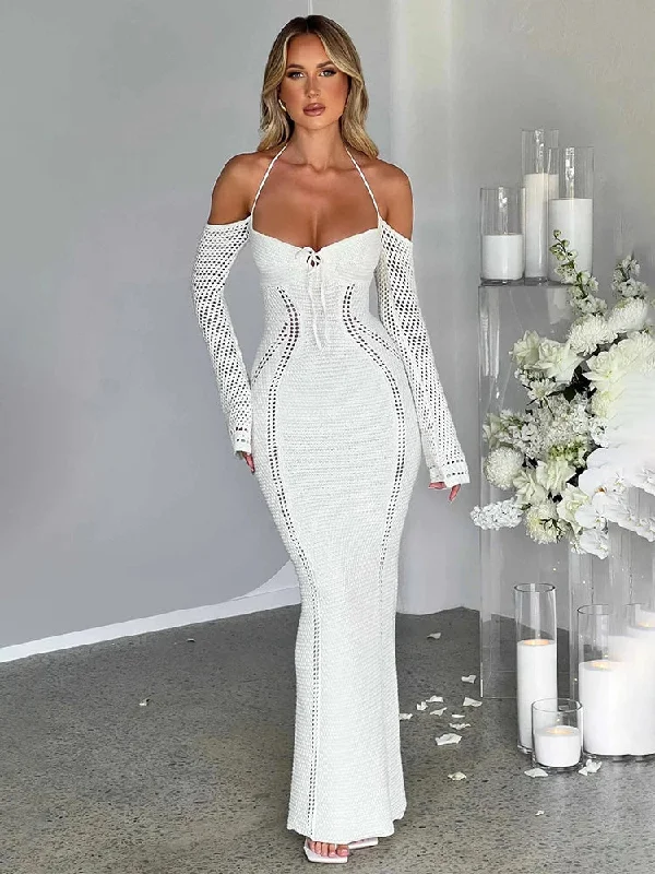 Knitting Bodycon Elegant Long Backless Sexy Party Maxi Dress Elegant Maxi Dress with Pockets