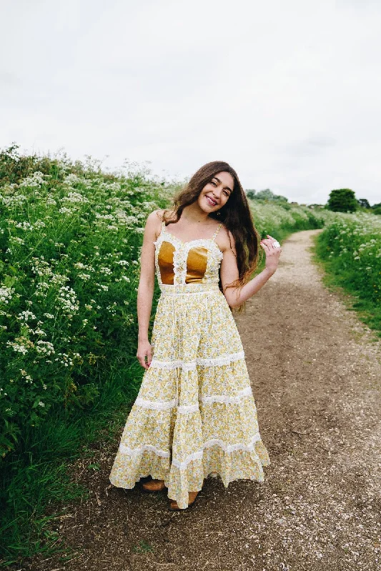 Darcy Maxi Dress in Saffron Bloom Yellow Casual Maxi Dress with Pockets