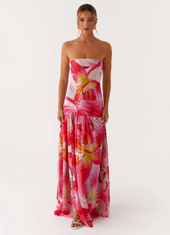 Eden Strapless Maxi Dress - White Pink Lilly Fashionable Button-Down Maxi Dress