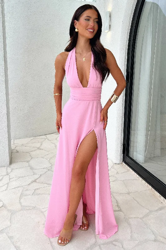 Elenor Maxi Dress - Pink Comfortable Fit-and-Flare Maxi Dress