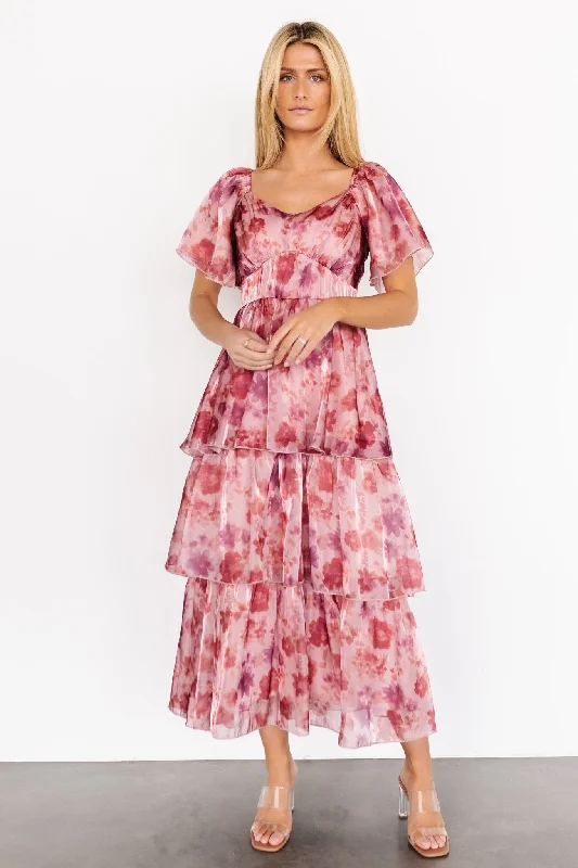 Emeline Tiered Maxi Dress | Mauve Multi Elegant Wraparound Maxi Dress