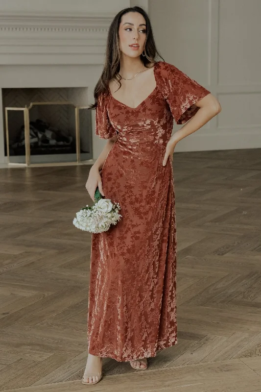 Everley Velvet Maxi Dress | Cinnamon Classic V-Neck Maxi Dress