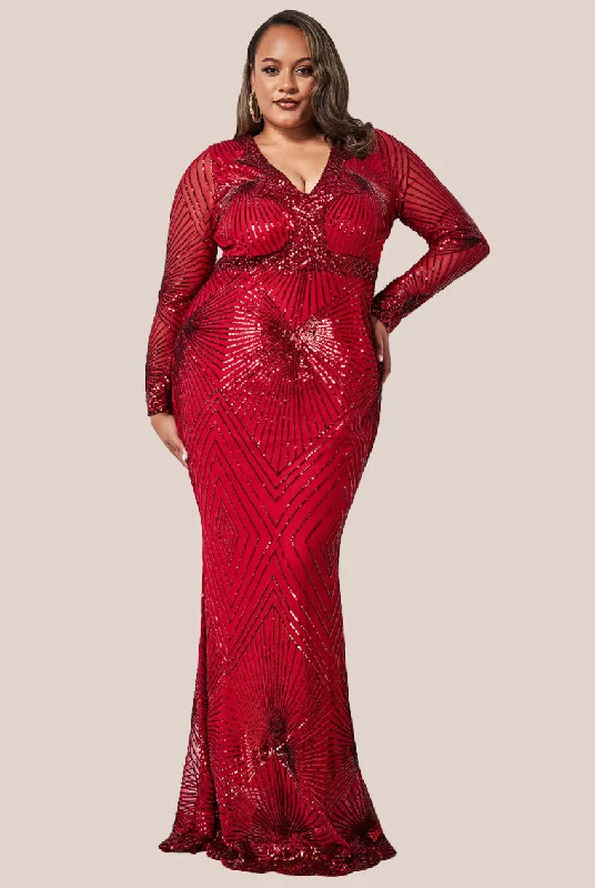 Goddiva Plus Starburst Sequin Maxi Dress - Red Chic Off-Shoulder Maxi Dress