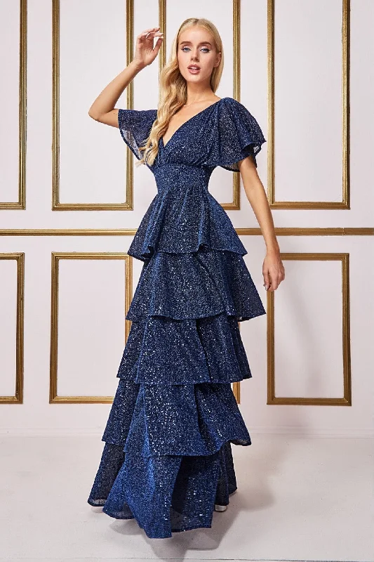 Goddiva Sequin Lurex Tiered Maxi Dress - Navy Classic Tulle Maxi Dress