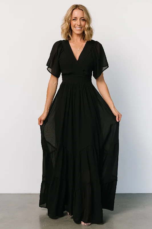 Katherine Maxi Dress | Black Elegant Velvet Maxi Dress