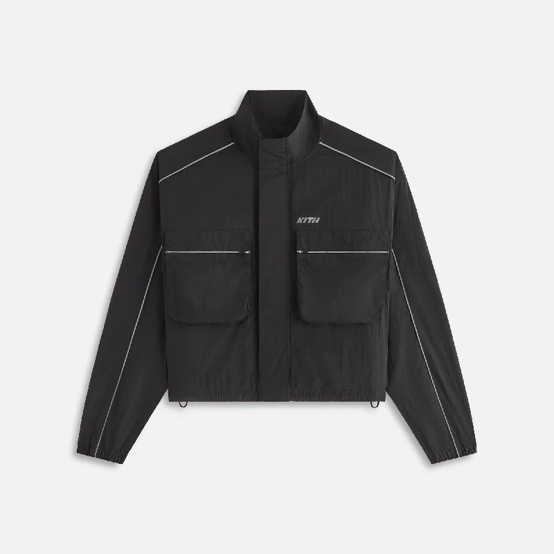 Kith Women Lowen Nylon Track Jacket - Black Zippered Front Buttoned Front Snap Front