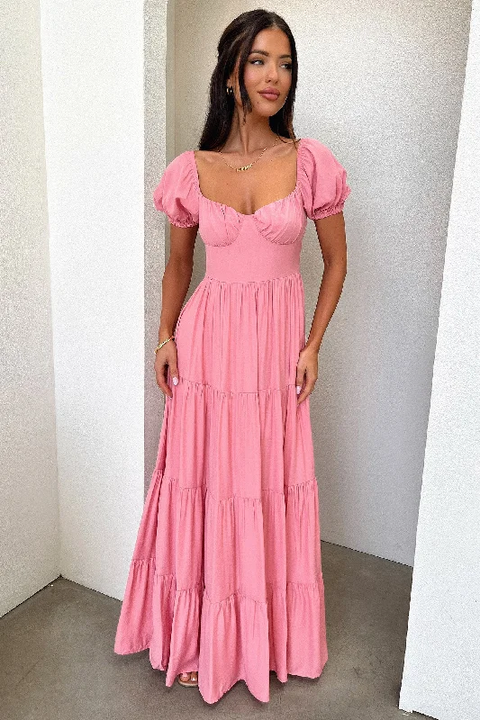 Levona Maxi Dress - Rose Fashionable Sheer Maxi Dress