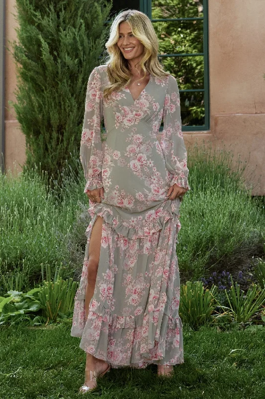 Liliana Maxi Dress | Dusty Sage + Rose Fashionable Printed Maxi Dress