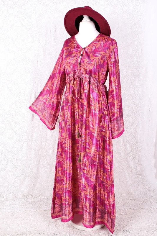 Lily Maxi Dress - Rich Pink Shimmer Vintage Sari - Size S/M Fashionable High-Low Maxi Dress