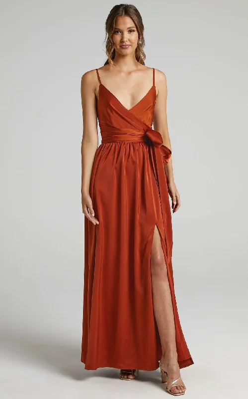 Limelight Satin High Low Maxi Dress - Camel Trendy Maxi Dress with Straps