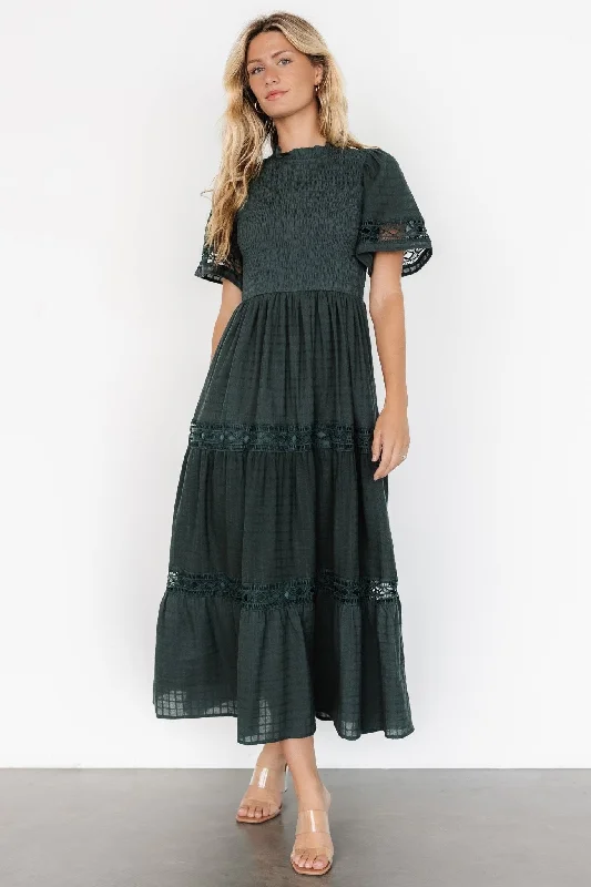 Loveland Geo Lace Maxi Dress | Dark Green Trendy Maxi Dress with Straps