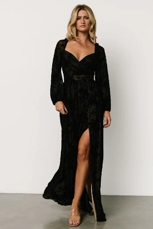 Mable Velvet Maxi Dress | Black Classic A-Line Maxi Dress