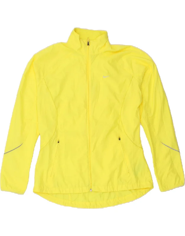 NIKE Womens Tracksuit Top Jacket UK 16/18 Large Yellow Polyester Rayon Fabric Velvet Fabric Corduroy Fabric