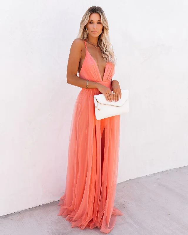 KittenAlarm - Petal Dust Maxi Dress - Apricot Trendy Printed Maxi Dress