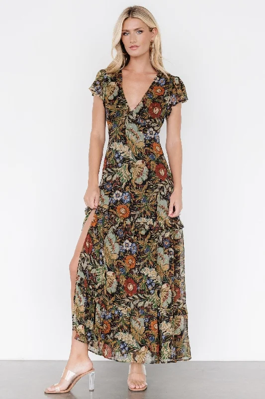 Riverwood Deep V Maxi Dress | Multi Floral Fashionable Sheer Maxi Dress