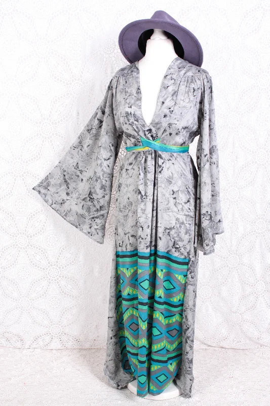 Stevie Maxi Dress - Vintage Indian Sari - Marbled Moon Grey - XS Classic Black Maxi Dress