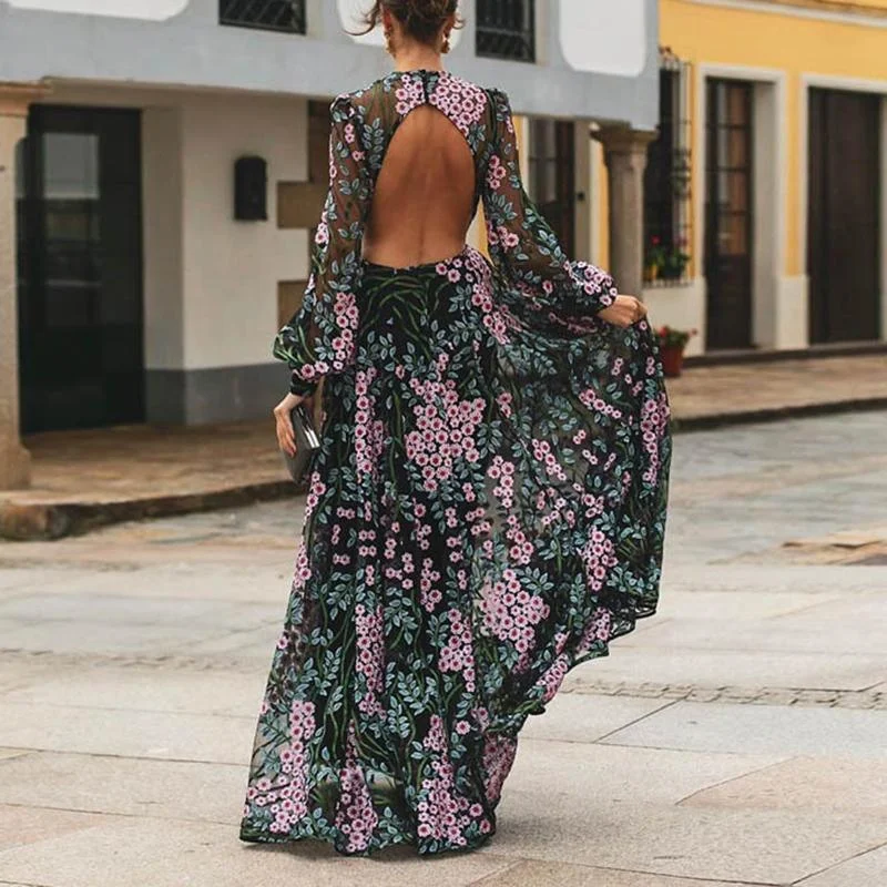 FashionSierra - Vintage Backless Long Maxi Dress Trendy Maxi Dress with Lace