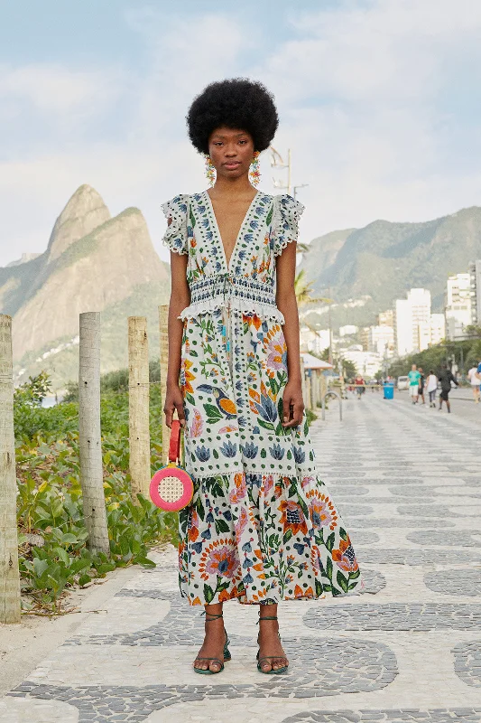 White Summer Garden Maxi Dress Elegant Boho Maxi Dress