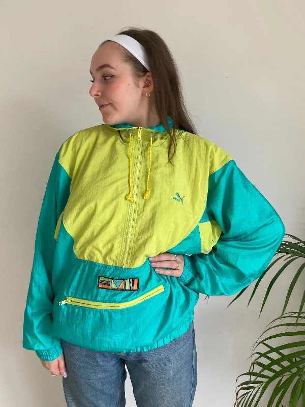 Yellow Puma Halfzip Shell Jacket (M) One-Shoulder Jacket Off-the-Shoulder Jacket Asymmetrical Jacket