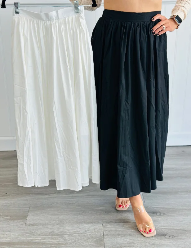 Basic Pleated Midi Skirt (Reg.) - 2 Colors linen skirt relaxed