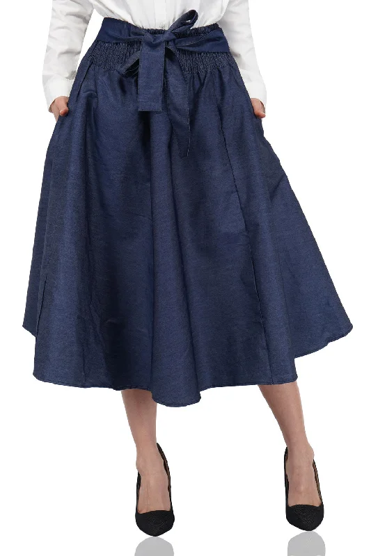 Blue Denim Midi/Calf Length Skirt corduroy skirt textured