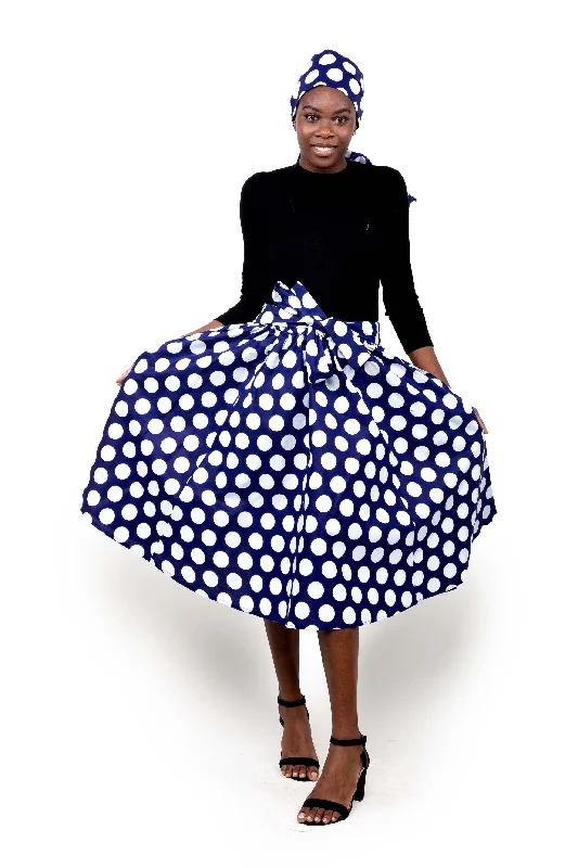 Blue Polka Dots Midi Skirt satin skirt smooth