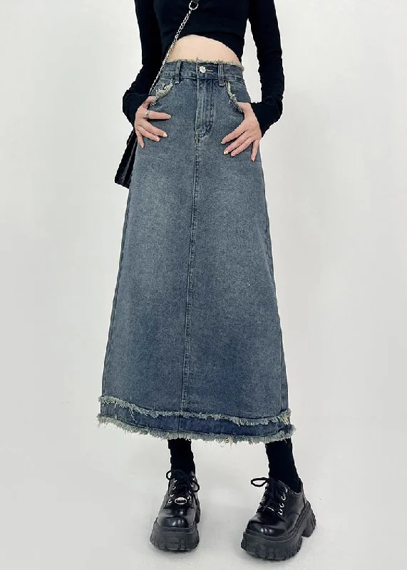 Boho Denim Blue Patchwork High Waist Maxi Skirts Summer denim skirt casual