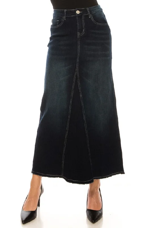 Brooke Mermaid Denim Skirt in DK. Indigo leather skirt refined