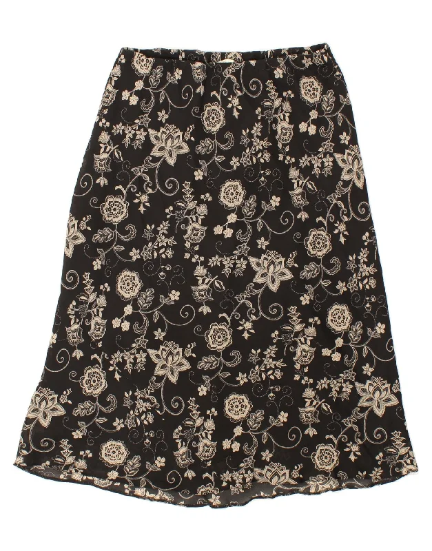 CLASSIC Womens A-Line Skirt W36 XL Black Floral Polyester lightweight skirt design