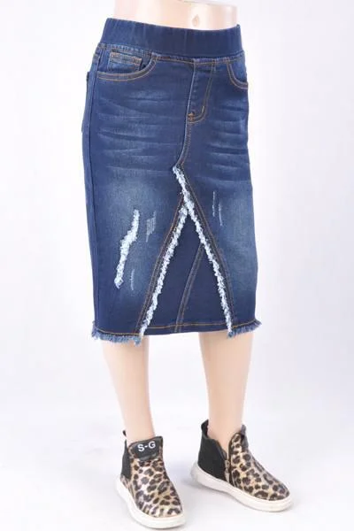 GIRLS Becca Denim Skirt (Dk. Indigo) satin skirt smooth