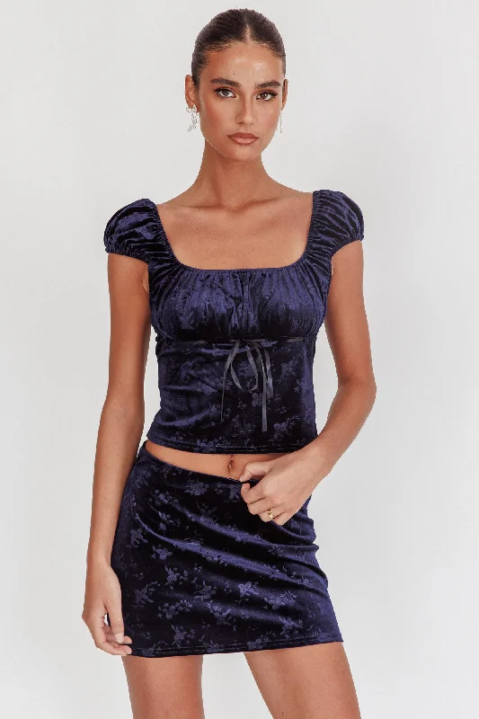 High Rollers Floral Velvet Mini Skirt Navy linen skirt airy