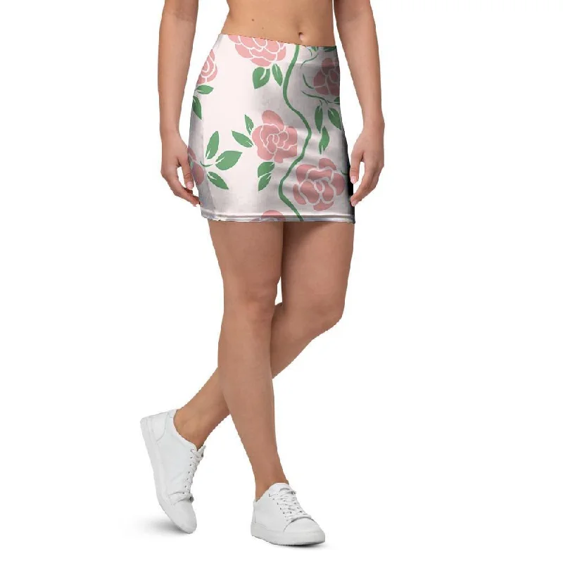 Pink Rose Flower Mini Skirt mini skirt trendy