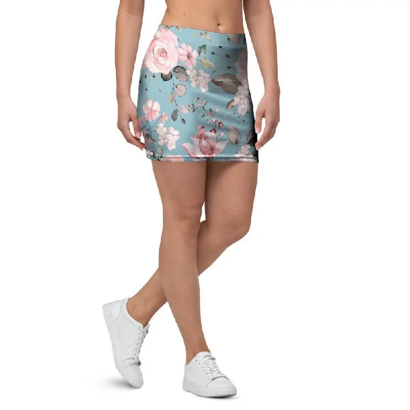 Pink Rose Flower Print Mini Skirt summer skirt style