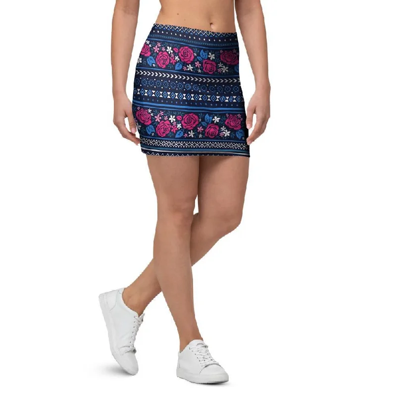 Pink Rose Tribal Aztec Mini Skirt chiffon skirt floaty