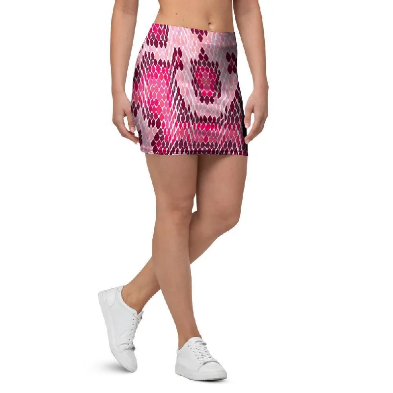 Pink Snakeskin Print Mini Skirt lace skirt romantic