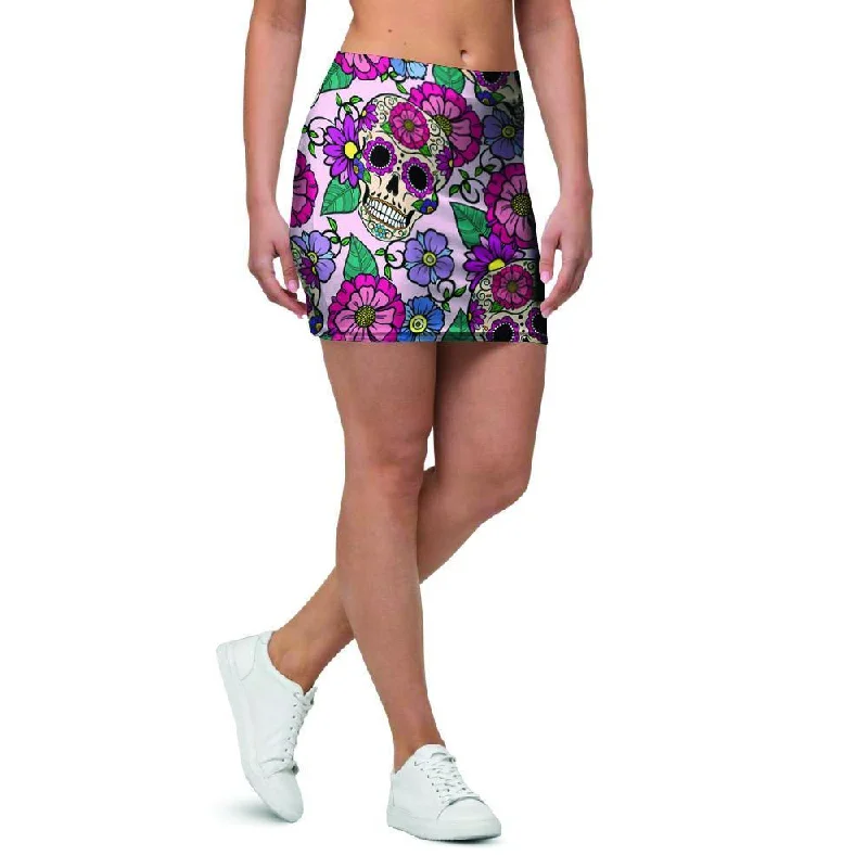 Pink Sugar Skull Floral Mini Skirt corduroy skirt cozy