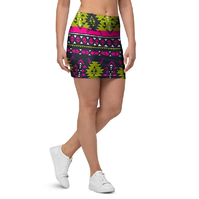 Pink Tribal Aztec Grunge Mini Skirt silk skirt smooth