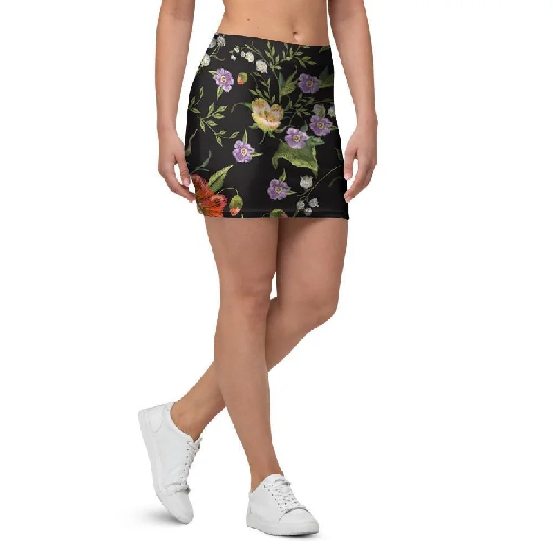 Poppy Floral Print Mini Skirt elastic waist skirt