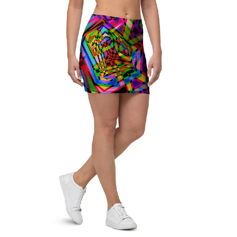 Psychedelic Geometric Multicolor Mini Skirt spandex blend skirt