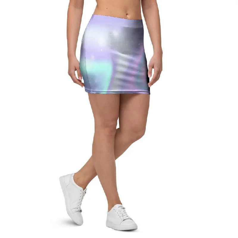 Psychedelic Holographic Mini Skirt silk skirt luxurious