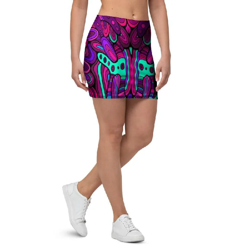 Psychedelic Trippy Doodle Mini Skirt velvet skirt glossy