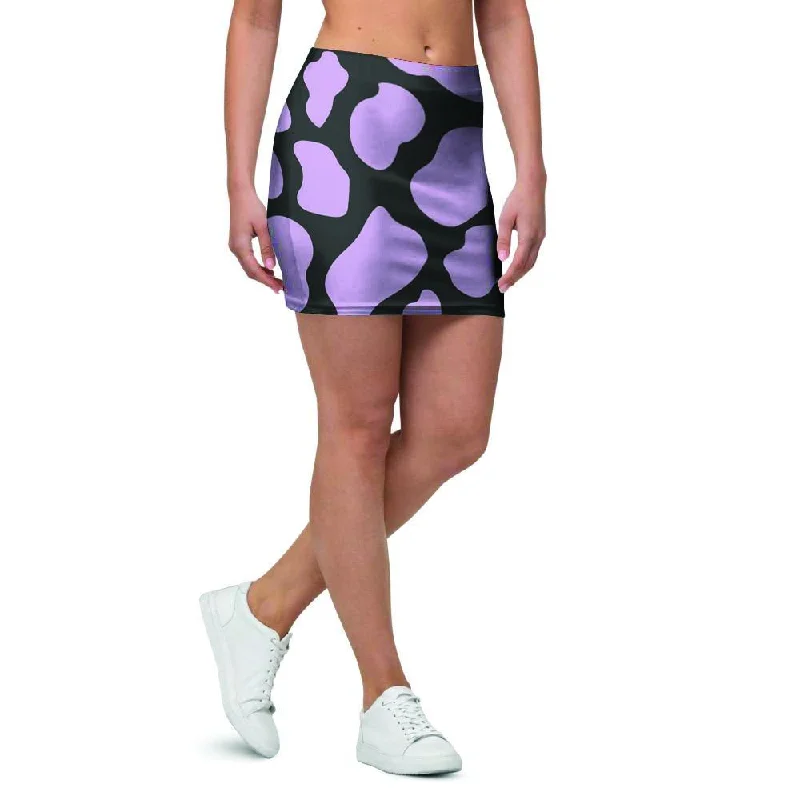 Purple And Black Cow Print Mini Skirt silk skirt sleek