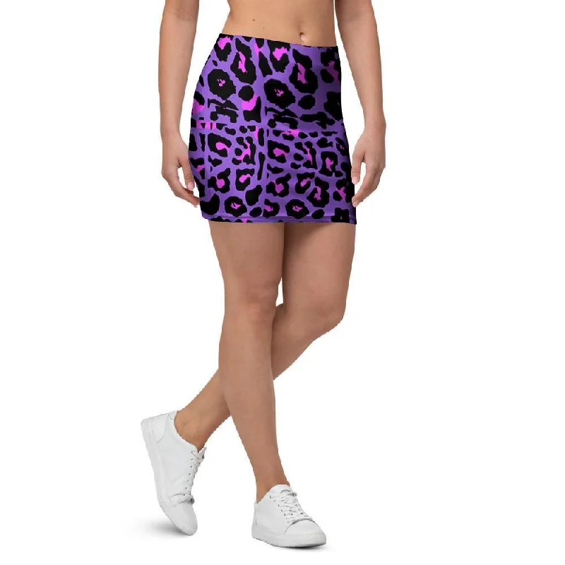 Purple Leopard Mini Skirt velvet skirt glossy