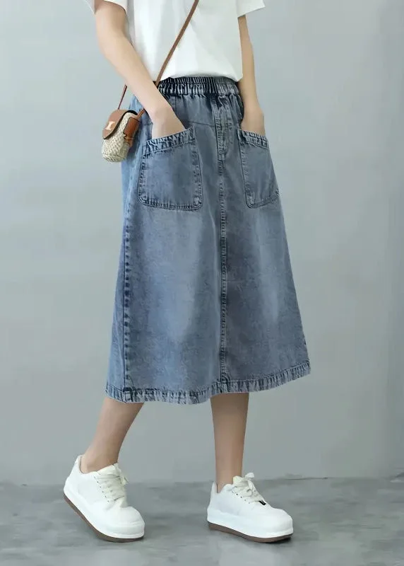 rief Blue Patchwork Elastic Waist Denim Skirts Summer leather skirt bold