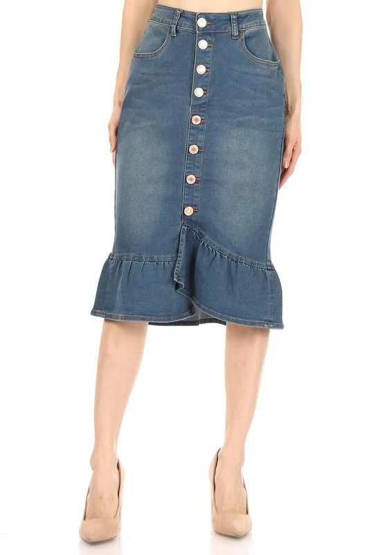 Ruffled Hem Denim Skirt (Vintage) - FINAL SALE corduroy skirt durable