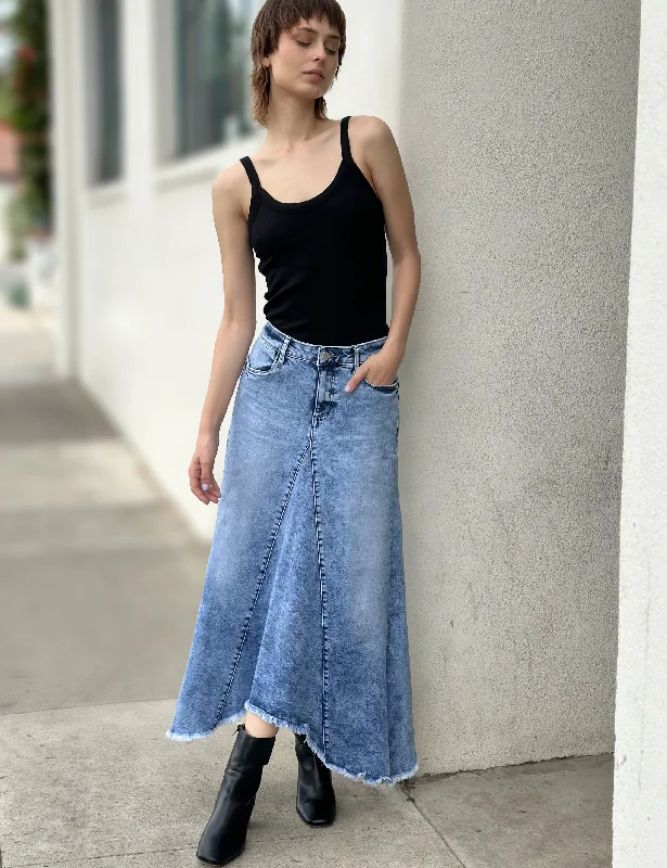 Selma Pieced Denim Maxi Skirt velvet skirt sumptuous